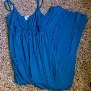 blue long strap dress
